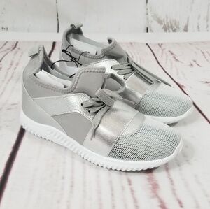 Silver Metallic Color Block Band Trainers
